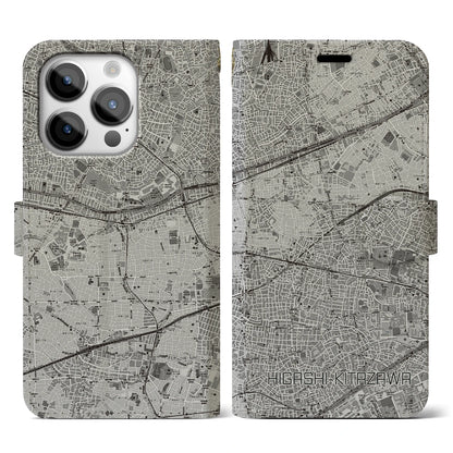 【東北沢（東京都）】地図柄iPhoneケース（手帳タイプ）モノトーン・iPhone 14 Pro 用