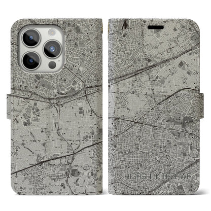 【東北沢（東京都）】地図柄iPhoneケース（手帳タイプ）モノトーン・iPhone 15 Pro 用