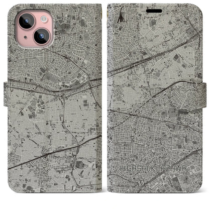 【東北沢（東京都）】地図柄iPhoneケース（手帳タイプ）モノトーン・iPhone 15 Plus 用