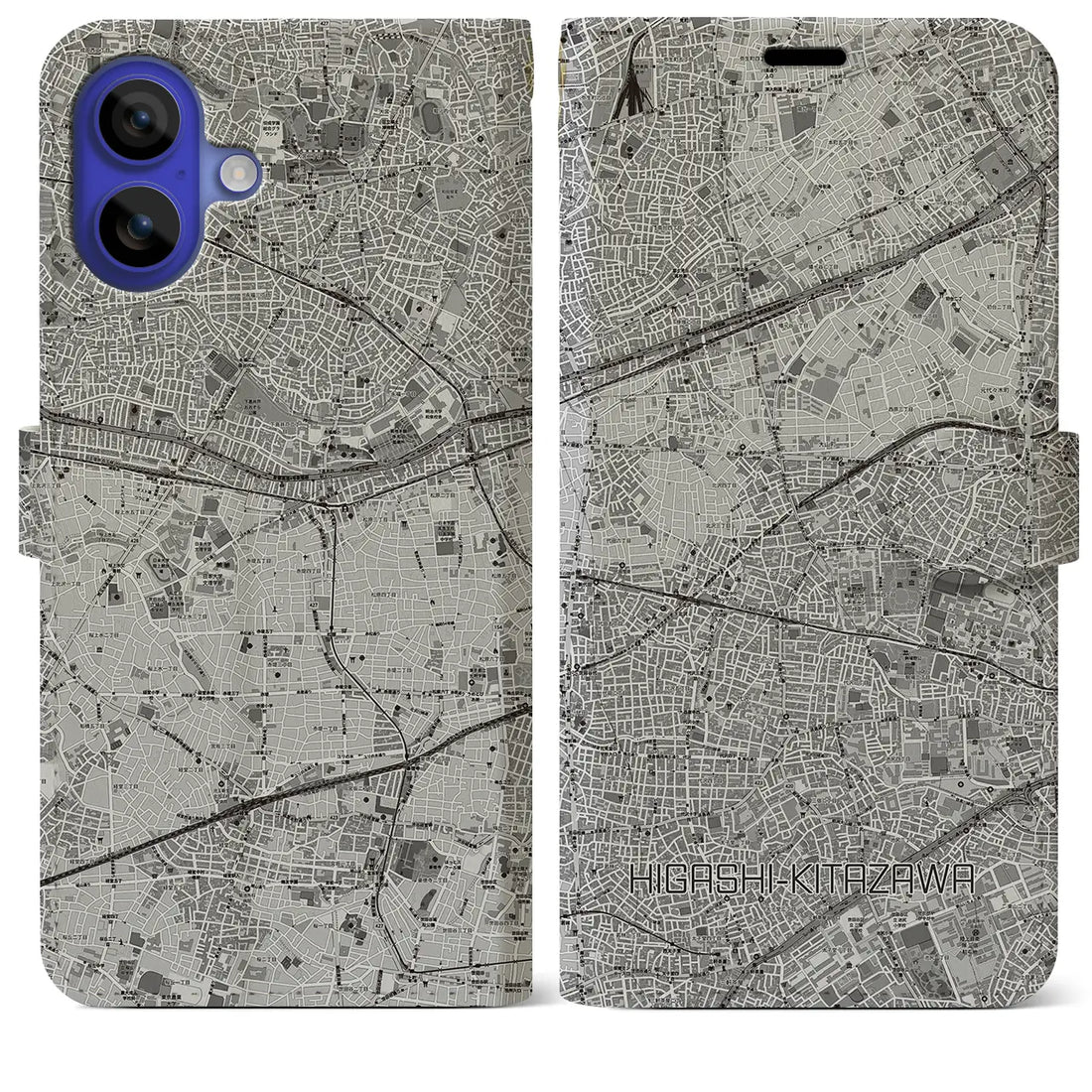 【東北沢(東京都)】地図柄iPhoneケース(手帳タイプ)モノトーン・iPhone 16 Pro Max 用
