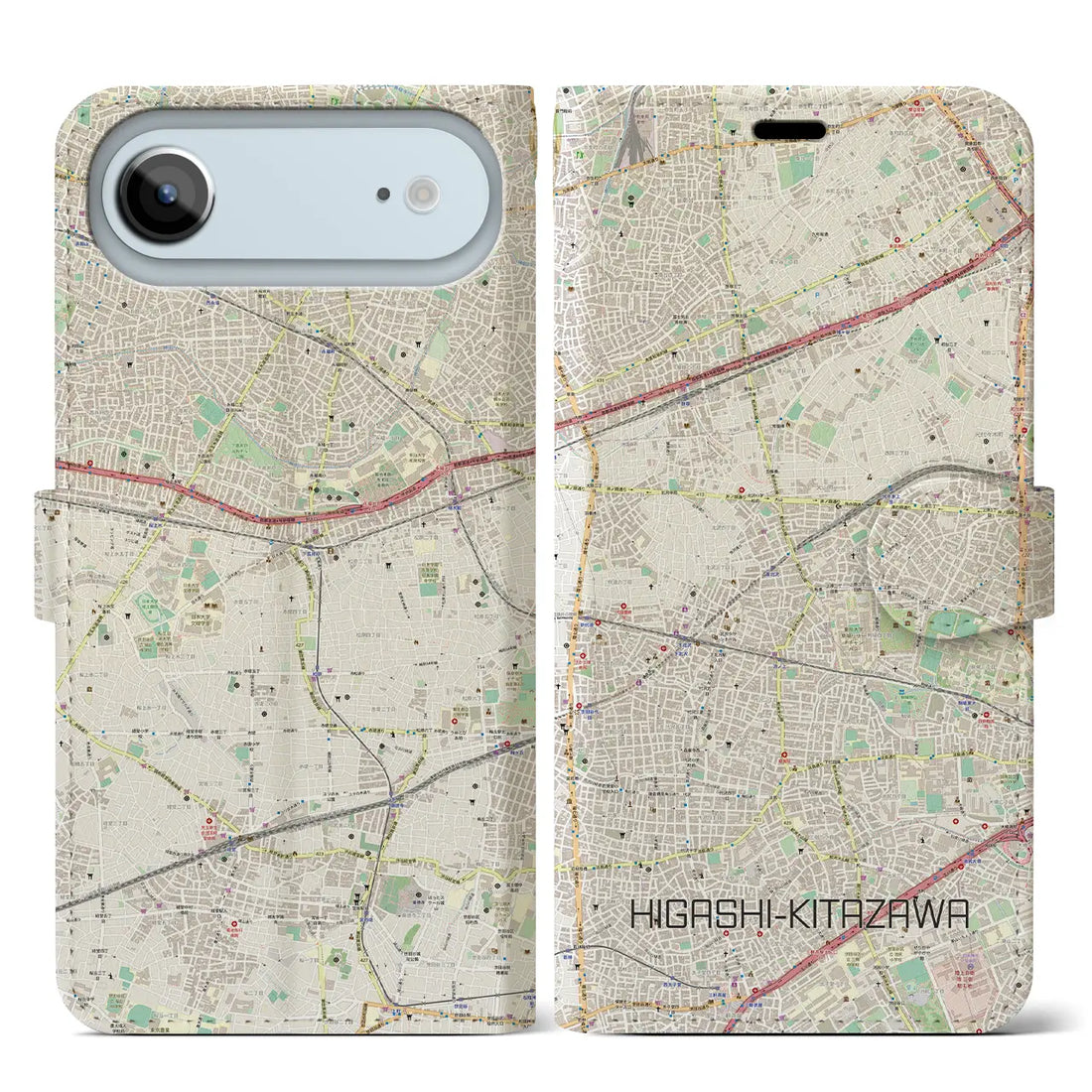 【東北沢（東京都）】地図柄iPhoneケース（手帳タイプ）ナチュラル・iPhone 17 Pro Max 用