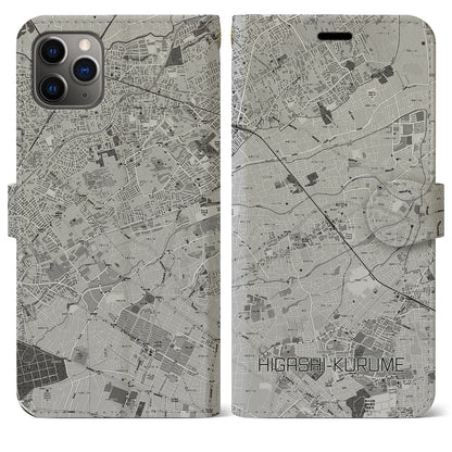 【東久留米（東京都）】地図柄iPhoneケース（手帳タイプ）モノトーン・iPhone 11 Pro Max 用