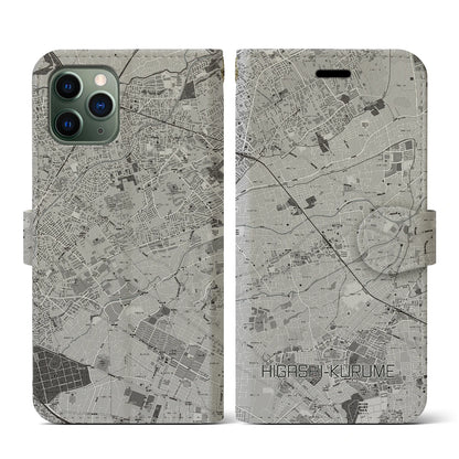 【東久留米（東京都）】地図柄iPhoneケース（手帳タイプ）モノトーン・iPhone 11 Pro 用