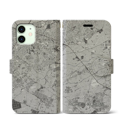 【東久留米（東京都）】地図柄iPhoneケース（手帳タイプ）モノトーン・iPhone 12 mini 用