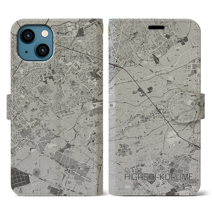 【東久留米（東京都）】地図柄iPhoneケース（手帳タイプ）モノトーン・iPhone 13 用