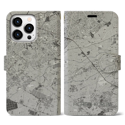 【東久留米（東京都）】地図柄iPhoneケース（手帳タイプ）モノトーン・iPhone 13 Pro 用