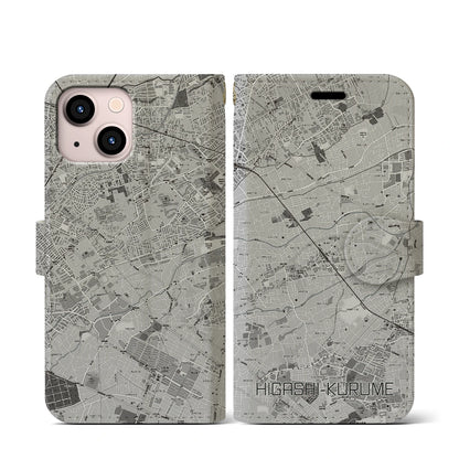 【東久留米（東京都）】地図柄iPhoneケース（手帳タイプ）モノトーン・iPhone 13 mini 用