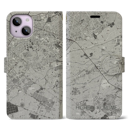 【東久留米（東京都）】地図柄iPhoneケース（手帳タイプ）モノトーン・iPhone 14 用