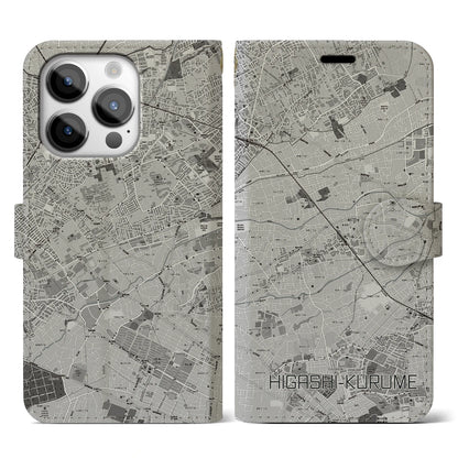 【東久留米（東京都）】地図柄iPhoneケース（手帳タイプ）モノトーン・iPhone 14 Pro 用