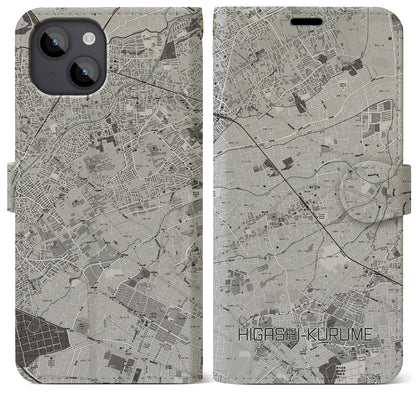 【東久留米（東京都）】地図柄iPhoneケース（手帳タイプ）モノトーン・iPhone 14 Plus 用