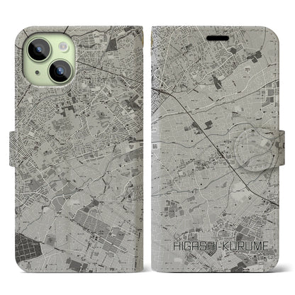 【東久留米（東京都）】地図柄iPhoneケース（手帳タイプ）モノトーン・iPhone 15 用