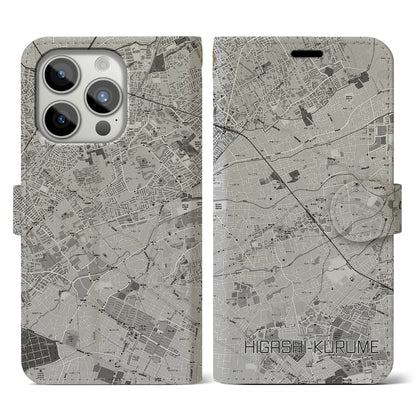 【東久留米（東京都）】地図柄iPhoneケース（手帳タイプ）モノトーン・iPhone 15 Pro 用