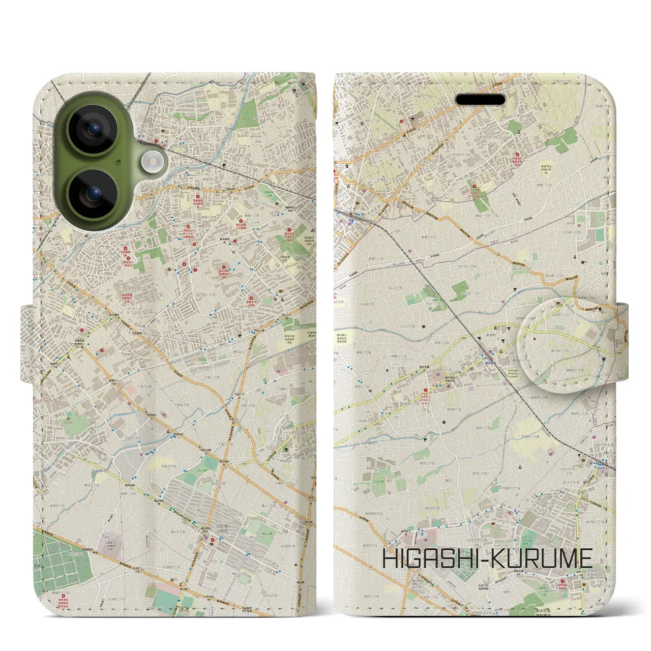 【東久留米（東京都）】地図柄iPhoneケース（手帳タイプ）