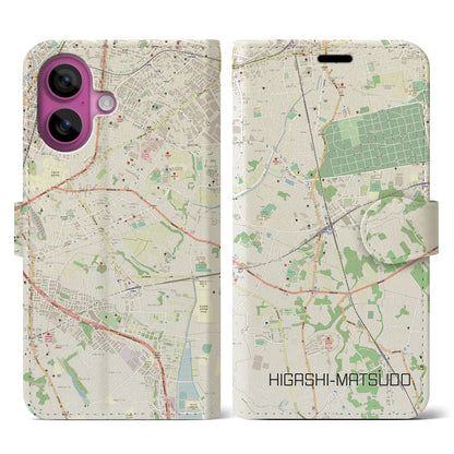 【東松戸（千葉県）】地図柄iPhoneケース（手帳タイプ）ナチュラル・iPhone 16 Pro 用