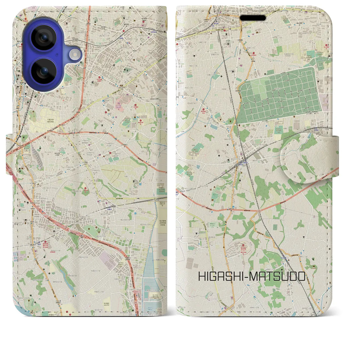 【東松戸(千葉県)】地図柄iPhoneケース(手帳タイプ)ナチュラル・iPhone 16 Pro Max 用