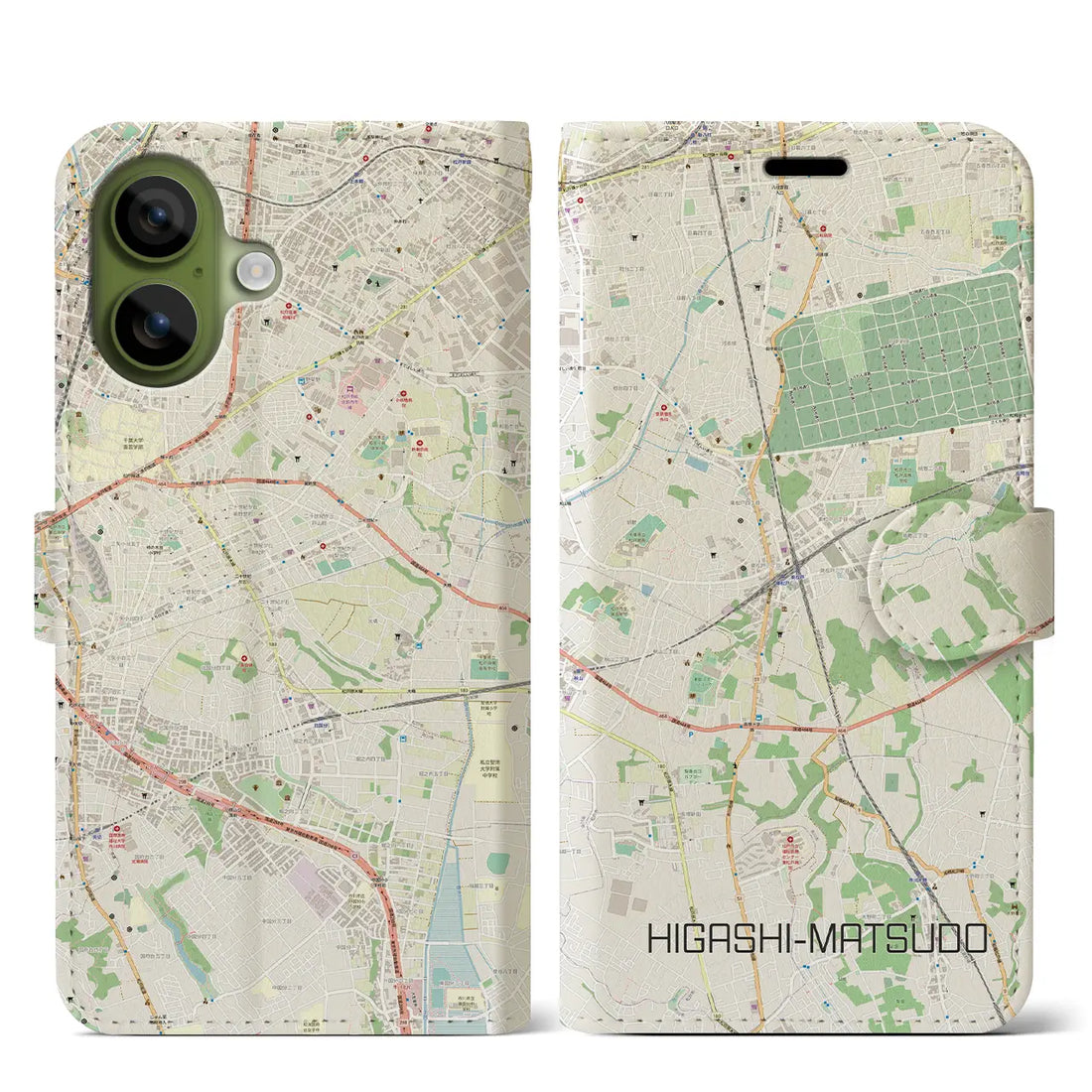 【東松戸（千葉県）】地図柄iPhoneケース（手帳タイプ）ナチュラル・iPhone 17 Pro Max 用