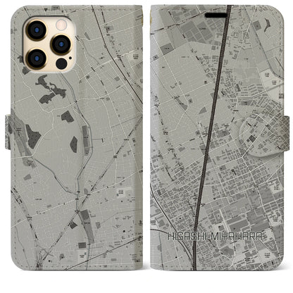 【東宮原（埼玉県）】地図柄iPhoneケース（手帳タイプ）モノトーン・iPhone 12 Pro Max 用