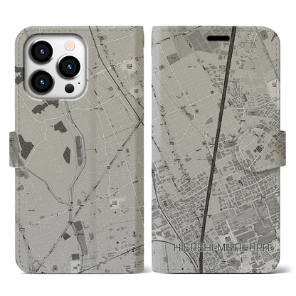 【東宮原（埼玉県）】地図柄iPhoneケース（手帳タイプ）モノトーン・iPhone 13 Pro 用