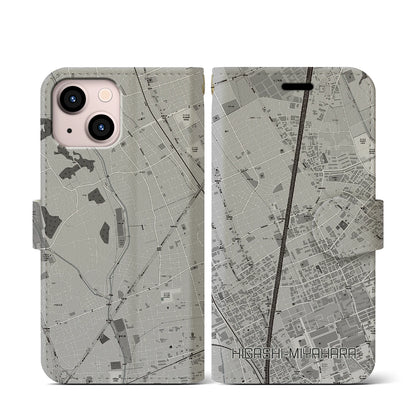 【東宮原（埼玉県）】地図柄iPhoneケース（手帳タイプ）モノトーン・iPhone 13 mini 用