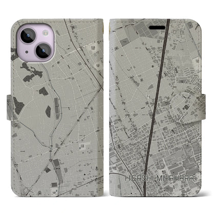 【東宮原（埼玉県）】地図柄iPhoneケース（手帳タイプ）モノトーン・iPhone 14 用