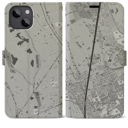 【東宮原（埼玉県）】地図柄iPhoneケース（手帳タイプ）モノトーン・iPhone 14 Plus 用