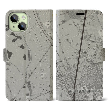 【東宮原（埼玉県）】地図柄iPhoneケース（手帳タイプ）モノトーン・iPhone 15 用