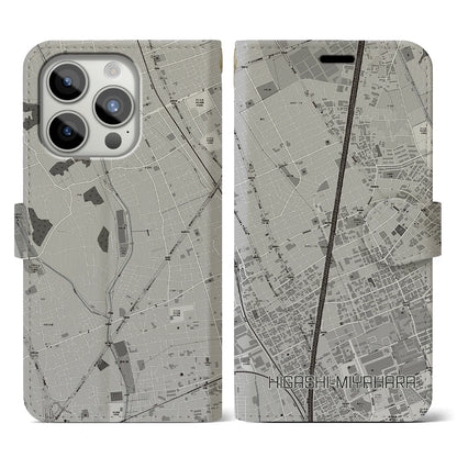 【東宮原（埼玉県）】地図柄iPhoneケース（手帳タイプ）モノトーン・iPhone 15 Pro 用