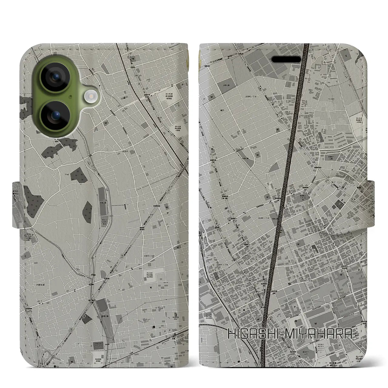 【東宮原（埼玉県）】地図柄iPhoneケース（手帳タイプ）