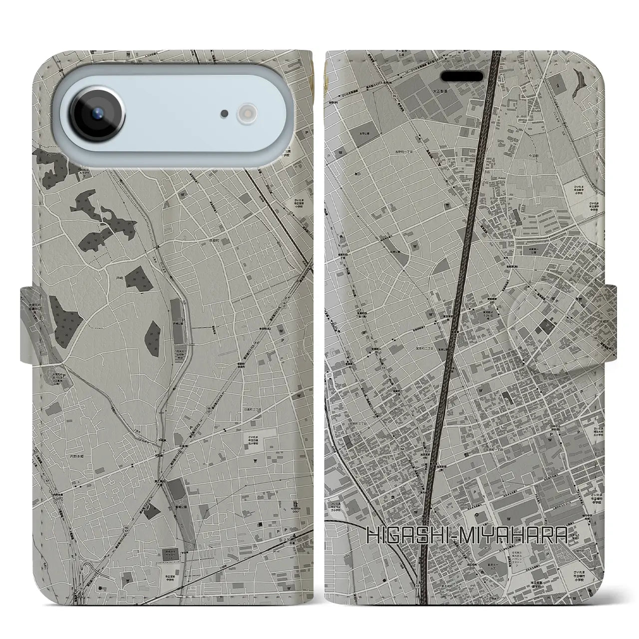 【東宮原（埼玉県）】地図柄iPhoneケース（手帳タイプ）