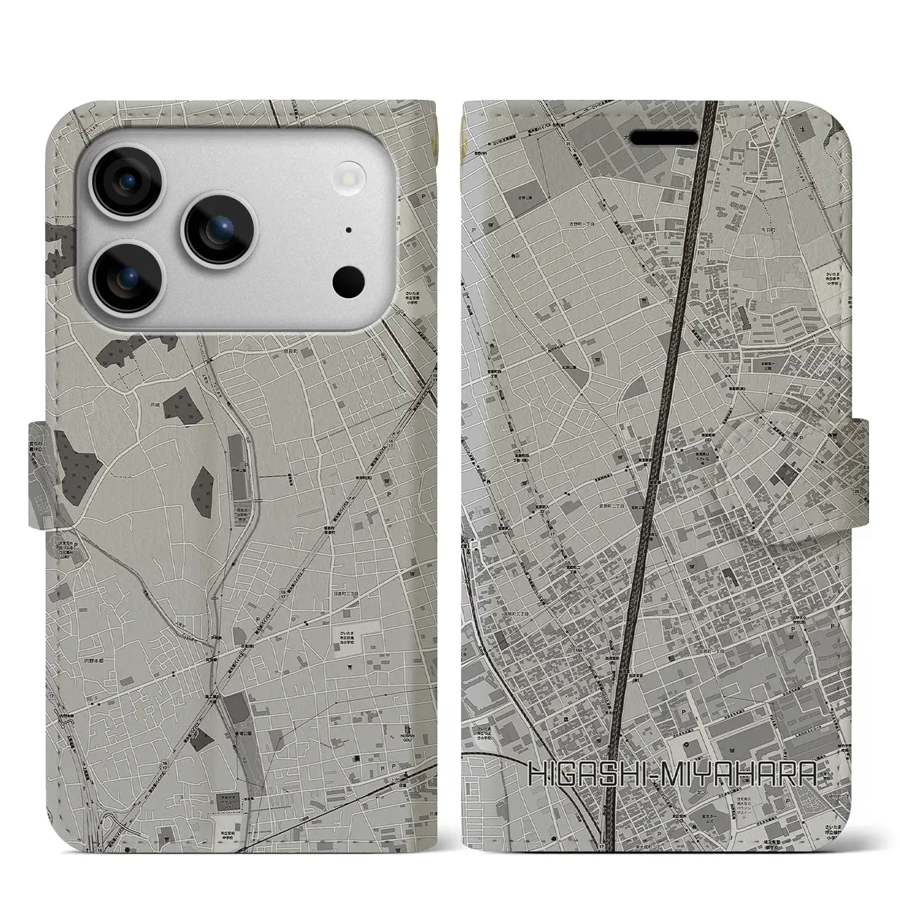 【東宮原（埼玉県）】地図柄iPhoneケース（手帳タイプ）