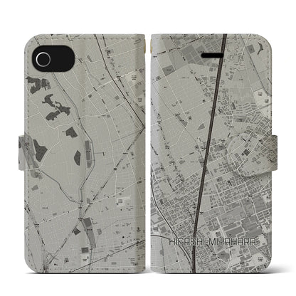 【東宮原（埼玉県）】地図柄iPhoneケース（手帳タイプ）モノトーン・iPhone SE（第3 / 第2世代） / 8 / 7 / 6s / 6 用