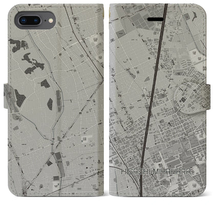 【東宮原（埼玉県）】地図柄iPhoneケース（手帳タイプ）モノトーン・iPhone 8Plus /7Plus / 6sPlus / 6Plus 用