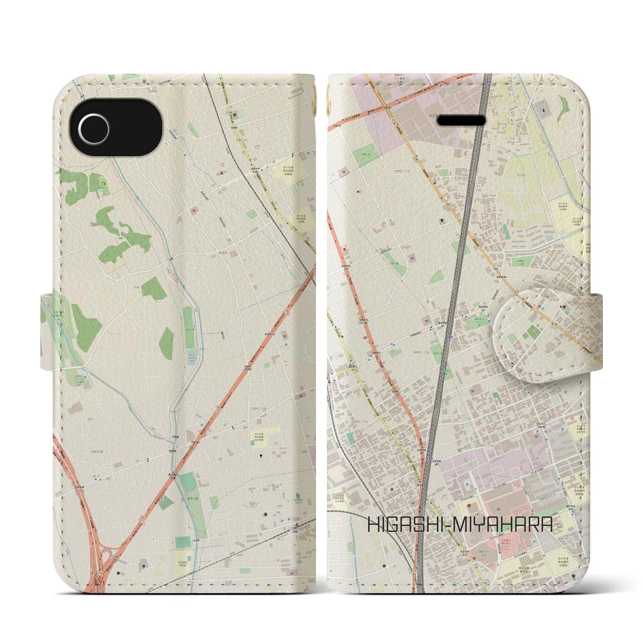 【東宮原（埼玉県）】地図柄iPhoneケース（手帳タイプ）
