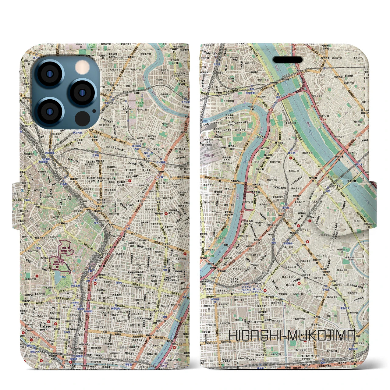【東向島（東京都）】地図柄iPhoneケース（手帳タイプ）