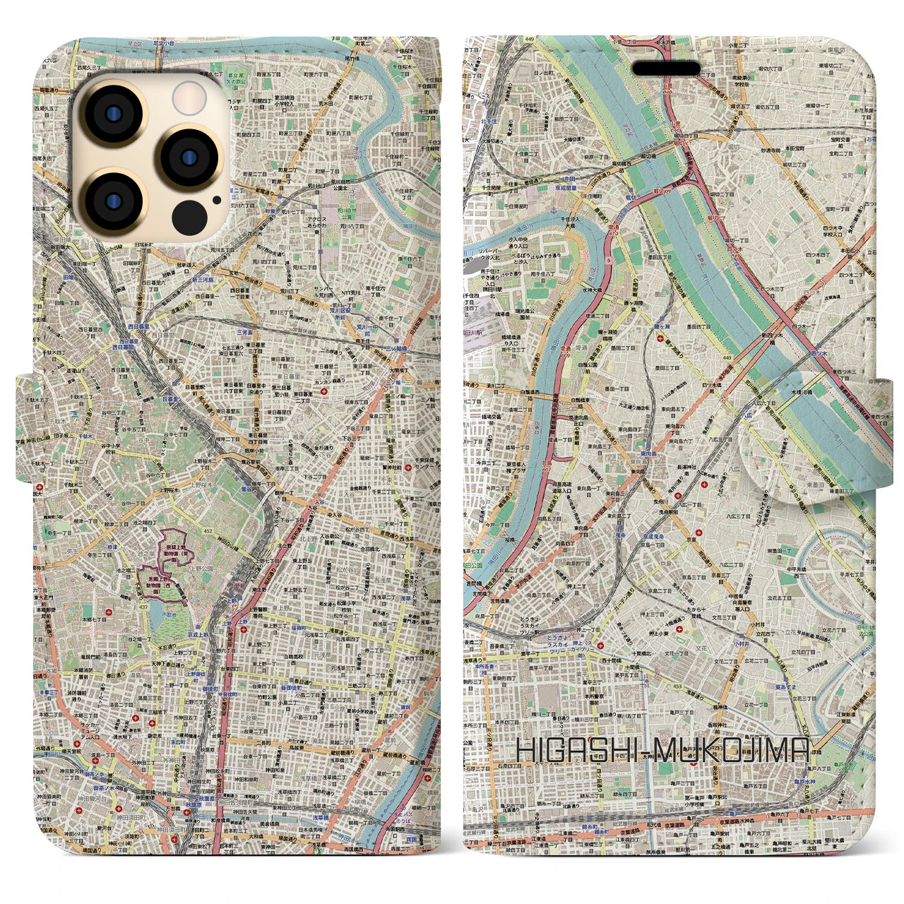 【東向島（東京都）】地図柄iPhoneケース（手帳タイプ）