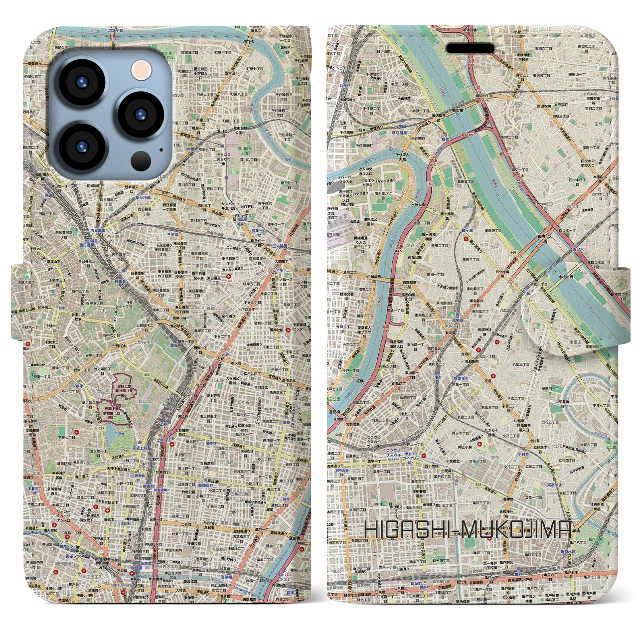 【東向島（東京都）】地図柄iPhoneケース（手帳タイプ）