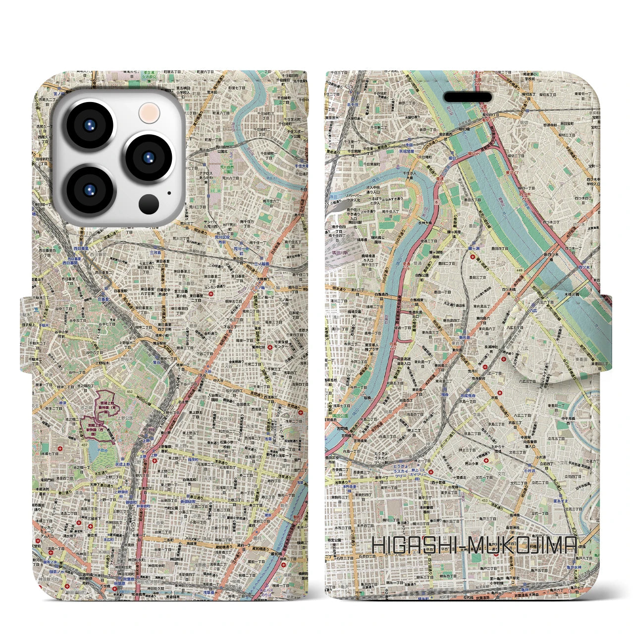 【東向島（東京都）】地図柄iPhoneケース（手帳タイプ）