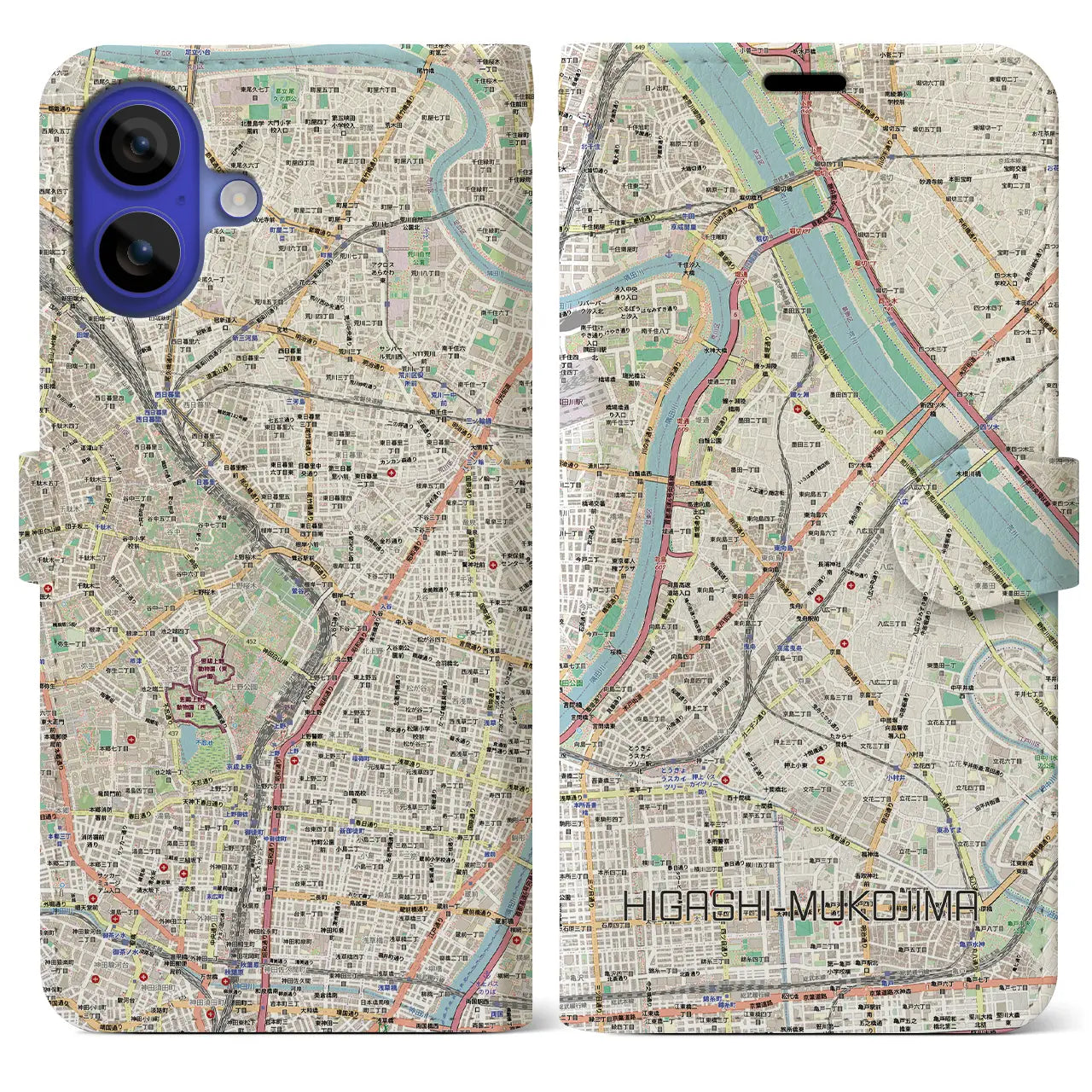 【東向島（東京都）】地図柄iPhoneケース（手帳タイプ）
