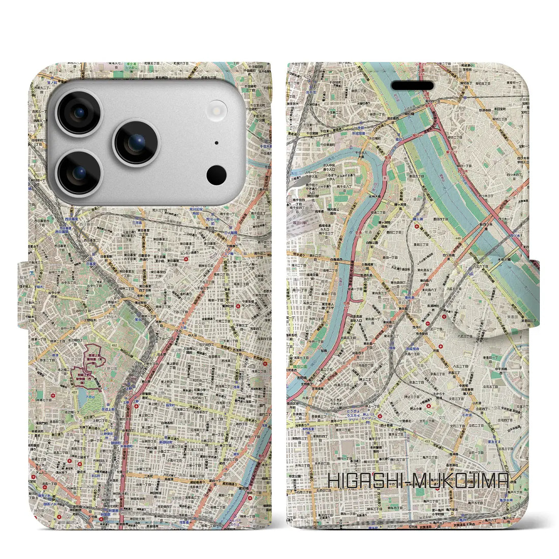 【東向島（東京都）】地図柄iPhoneケース（手帳タイプ）モノトーン・iPhone 17 Pro Max 用