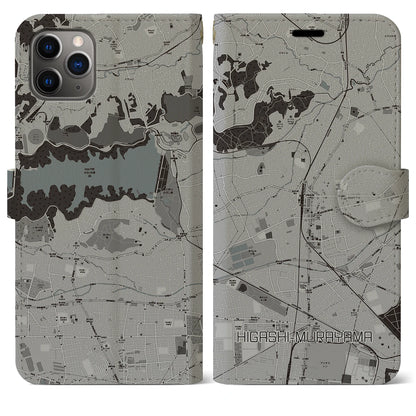 【東村山（東京都）】地図柄iPhoneケース（手帳タイプ）モノトーン・iPhone 11 Pro Max 用