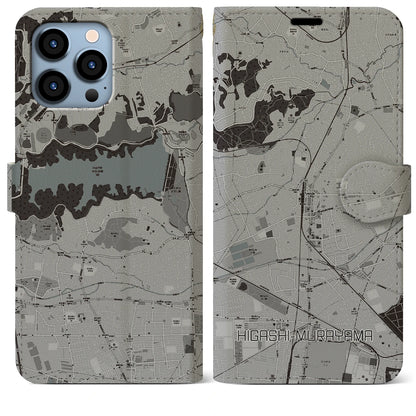 【東村山（東京都）】地図柄iPhoneケース（手帳タイプ）モノトーン・iPhone 13 Pro Max 用