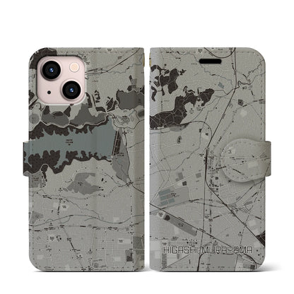 【東村山（東京都）】地図柄iPhoneケース（手帳タイプ）モノトーン・iPhone 13 mini 用