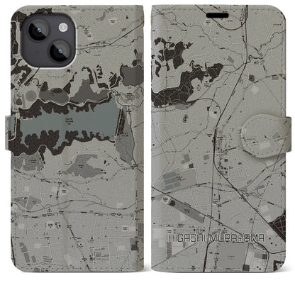 【東村山（東京都）】地図柄iPhoneケース（手帳タイプ）モノトーン・iPhone 14 Plus 用