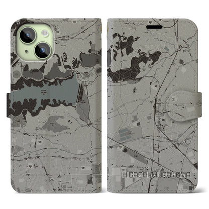 【東村山（東京都）】地図柄iPhoneケース（手帳タイプ）モノトーン・iPhone 15 用