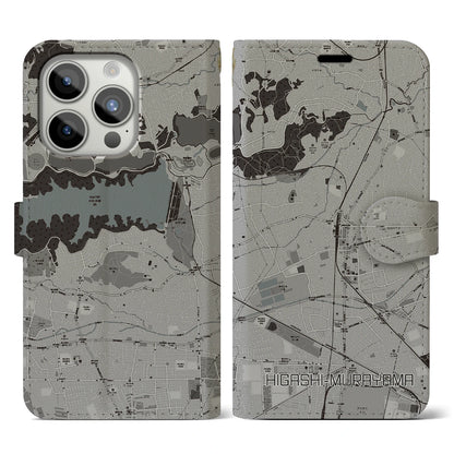 【東村山（東京都）】地図柄iPhoneケース（手帳タイプ）モノトーン・iPhone 15 Pro 用
