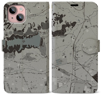 【東村山（東京都）】地図柄iPhoneケース（手帳タイプ）モノトーン・iPhone 15 Plus 用