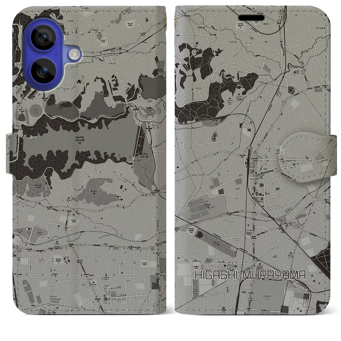 【東村山(東京都)】地図柄iPhoneケース(手帳タイプ)モノトーン・iPhone 16 Pro Max 用