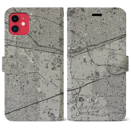 【東松原（東京都）】地図柄iPhoneケース（手帳タイプ）モノトーン・iPhone 11 用