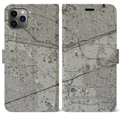 【東松原（東京都）】地図柄iPhoneケース（手帳タイプ）モノトーン・iPhone 11 Pro Max 用
