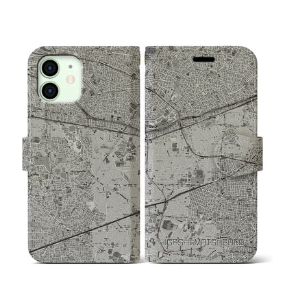 【東松原（東京都）】地図柄iPhoneケース（手帳タイプ）モノトーン・iPhone 12 mini 用